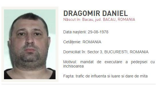 Fostul ofiţer SRI Daniel Dragomir, condamnat definitiv la la 3 ani şi 10 luni închisoare cu executare şi dat în urmărire, s-a predat la o secţie de poliţie din Bari