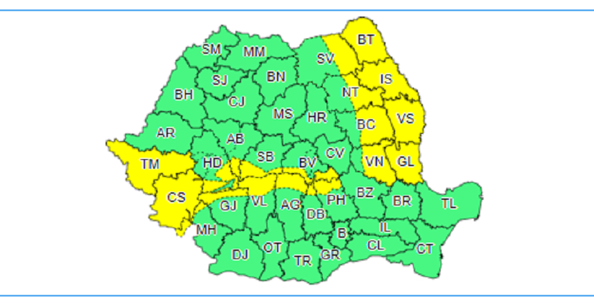 Meteorologi: Ploi moderate cantitativ şi intensificări ale vântului în cea mai mare parte a ţării până marţi la prânz / Intensificări ale vântului în Banat şi în zona Carpaţilor Meridionali / Polei în zona Moldovei – HARTA