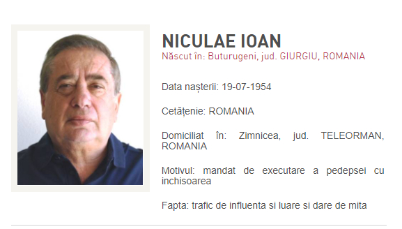 Ioan Niculae, dat în urmărire după condamnarea la cinci ani de închisoare