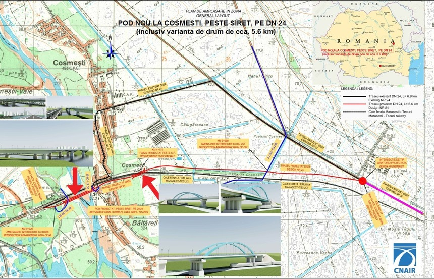 CNAIR anunţă că a desemnat câştigătorul pentru proiectarea şi construcţia unui pod nou peste Siret, la Cosmeşti