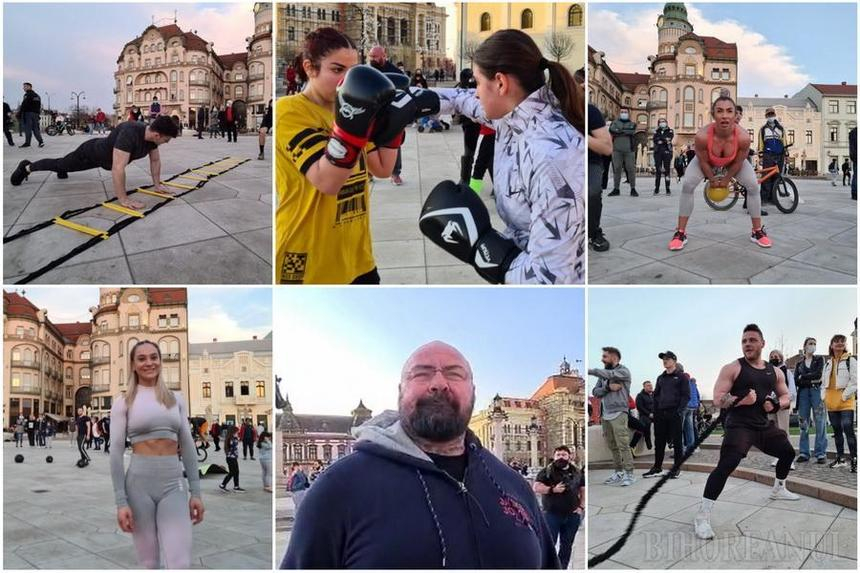 Protest al sportivilor şi pasionaţilor de fitness faţă de închiderea sălilor de sport, la Oradea / Sportivii fac exerciţii, pe muzică, în centrul oraşului – VIDEO