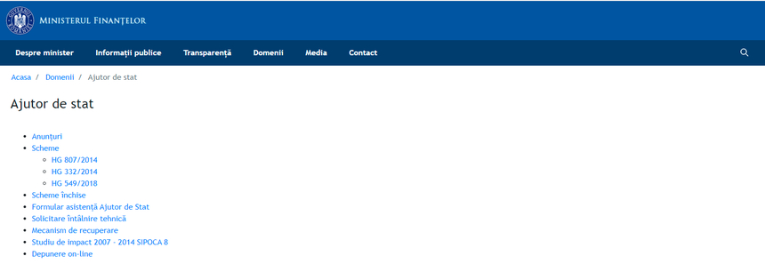 Ministerul Finanţelor a lansat miercuri o platformă online de monitorizare a ajutoarelor de stat pentru operatorii economici