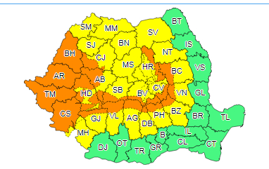 Cod galben şi portocaliu de ploi însemnate cantitativ şi instabilitate atmosferică accentuată, până vineri dimineaţă / Sunt vizate 27 de judeţe