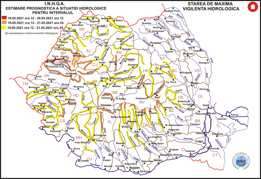 Avertizare de inundaţii pentru 28 de bazine hidrografice, până vineri seară / În Bihor, pe Crişu Negru este cod roşu