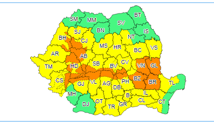 Meteorologii au actualizat avertizarea cod galben şi cod portocaliu – Numărul judeţelor afectate a fost mărit la 36 / Fenomenele meteorologice, aşteptate până vineri, la ora 10.00