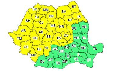 Ploi torenţiale, descărcări electrice, vânt şi grindină, începând de marţi după-amiză/ Cod galben de vijelii în Banat, Crişana, Maramureş, Transilvania, nordul Moldovei, vestul şi nordul Olteniei