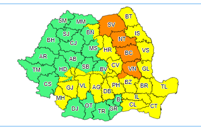 Avertizări nowcasting de ploi torenţiale, în judeţele Tulcea şi Brăila / Judeţele Suceava, Neamţ, Bacău, Vrancea şi zona de munte a judeţului Buzău sunt sub avertizare până la ora 23.00