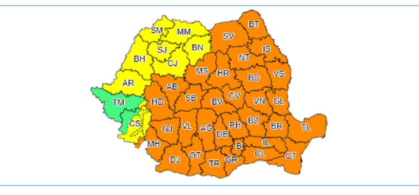 Noi avertizări meteo Cod galben şi Cod portocaliu pentru cea mai mare parte a ţării