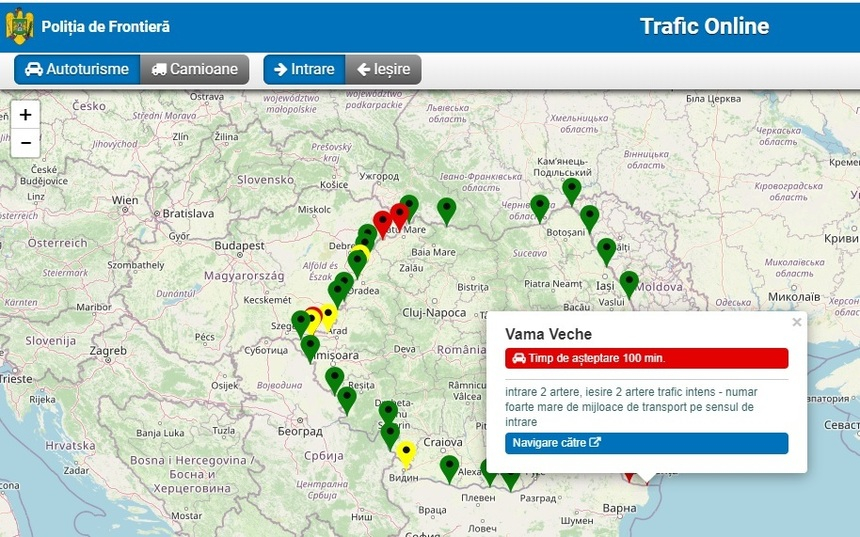 Aglomeraţie la intrarea în ţară prin cinci puncte de trecere a frontierei. Cel mai mult aşteaptă turiştii care intră în ţară pe la Vama Veche