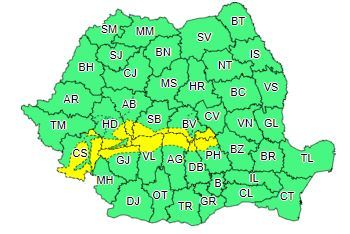 Ploi şi intensificări ale vântului, în cea mai mare parte a ţării, până sâmbătă/ Cod galben de ninsori abundente şi viscol în Munţii Banatului şi în Carpaţii Meridionali