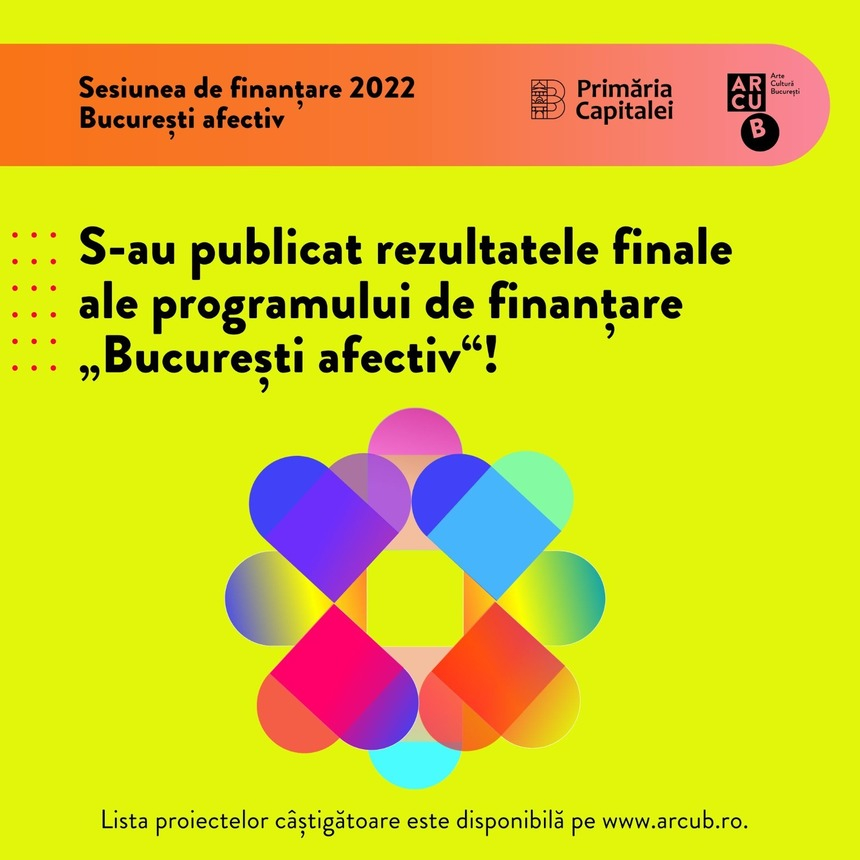 Nicuşor Dan: 41 de proiecte ale operatorilor culturali din Bucureşti au fost selectate în cadrul programului de finanţare nerambursabilă „Bucureşti afectiv”, iniţiat de Primăria Capitalei prin ARCUB