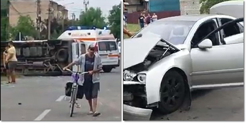 Timiş: Ambulanţă aflată în misiune, implicată într-un accident rutier / Şoferul şi asistenta au fost răniţi