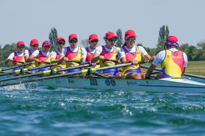 Echipajul feminin de 8+1 al României, medalie de aur la CE de canotaj. A opta medalie pentru România, a cincea de aur