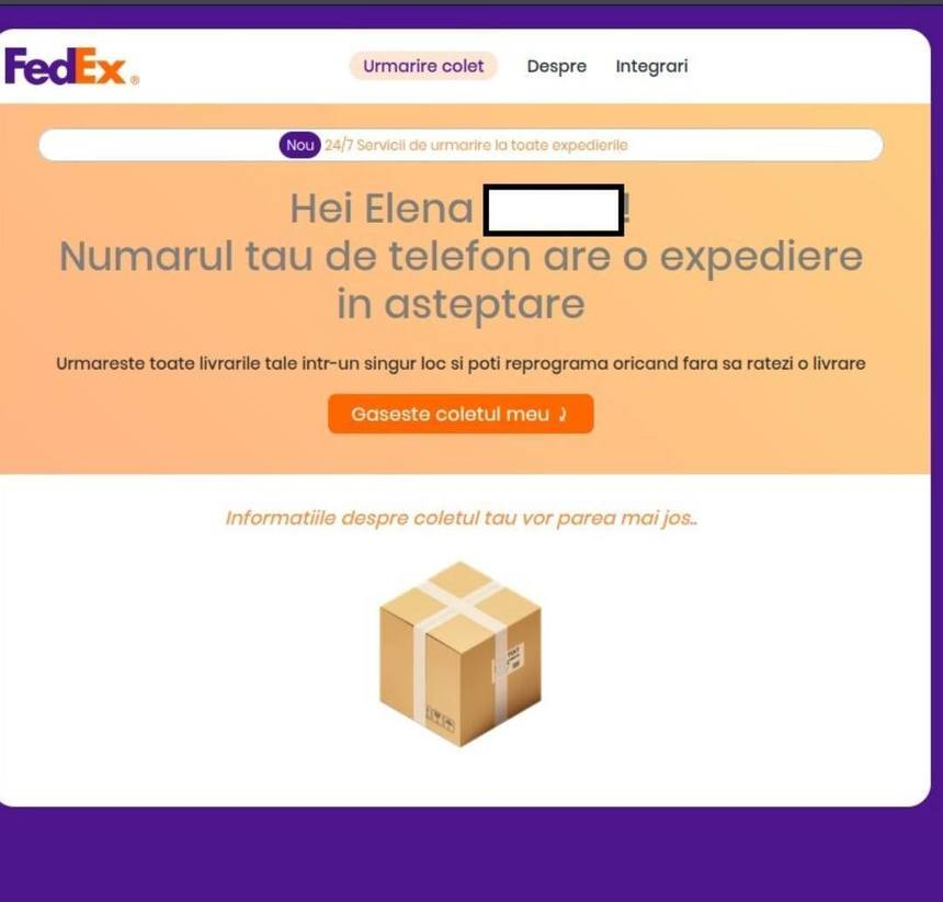 Tentativă de fraudă online care foloseşte identitatea vizuală a FedEx – Potenţialele victime primesc un SMS prin care sunt anunţate că au câştigat un premiu