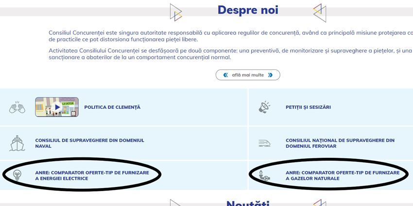 Comparatoarele de tarife pentru ofertele furnizorilor de gaze naturale şi energie electrică sunt disponibile pe site-ul Consiliului Concurenţei