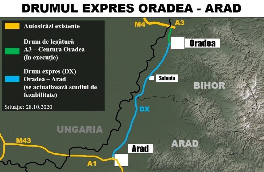 A fost lansată procedura de achiziţie publică pentru contractarea documentaţiei tehnice aferente drumului expres Oradea-Arad/ Valoarea estimată a lucrărilor pentru drumul expres este de aproximativ un miliard de euro