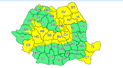 Meteorologii au actualizat prognoza pentru următoarele zile – Cod galben de intensificări ale vântului şi de polei în mai multe zone ale ţării