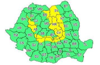 Cod galben de ninsori, până vineri seară, în 18 judeţe din zona Carpaţilor Meridionali, Orientali şi din Munţii Apuseni
