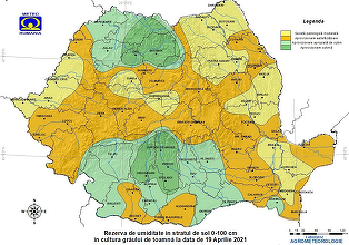 Administraţia Naţională de Meteorologie: În cea mai mare parte a Crişanei şi a Moldovei, local în centrul Dobrogei şi al Transilvaniei, izolat nord-estul Munteniei şi nord-vestul Banatului se înregistrează deficite de umiditate în sol