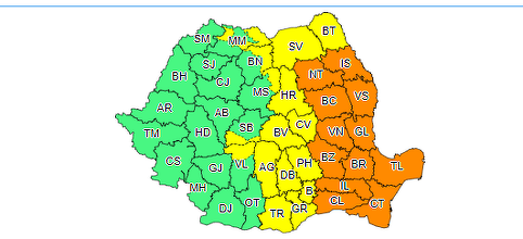 Cod galben şi cod portocaliu de ploi însemnate cantitativ şi instabilitate accentuată până miercuri seară