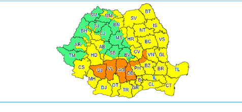 ANM – Cod galben de instabilitate atmosferică temporar accentuată în cea mai mare parte a ţării. În 7 judeţe sunt anunţate vijelii şi grindină – HARTA