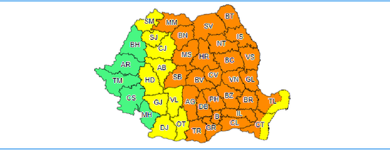 Cea mai mare parte a ţării, sub cod portocaliu de vijelii puternice, grindină, ploi abundente, până vineri dimineaţă