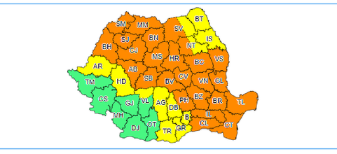 Instabilitate atmosferică accentuată şi ploi abundente în cea mai mare parte a ţării până în această seară la ora 23:00 – HARTA