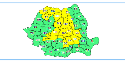 Meteorologi – Avertizare cod galben de instabilitate atmosferică în mai multe zone ale ţării până sâmbătă, la ora 23:00