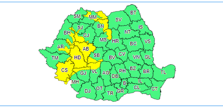 Cod galben de instabilitate atmosferică temporar accentuată în 15 judeţe, până la ora 22.00 / Disconfortul termic se va menţine ridicat, sâmbătă şi duminică